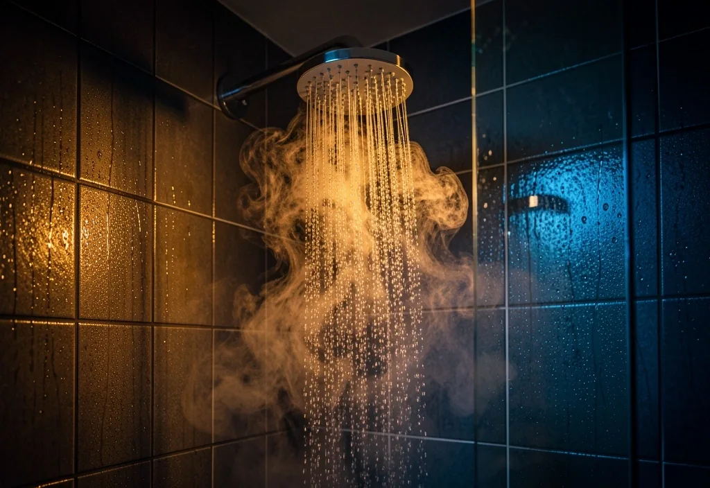 Duș cu abur într-o baie întunecată — terapia prin contrast termic