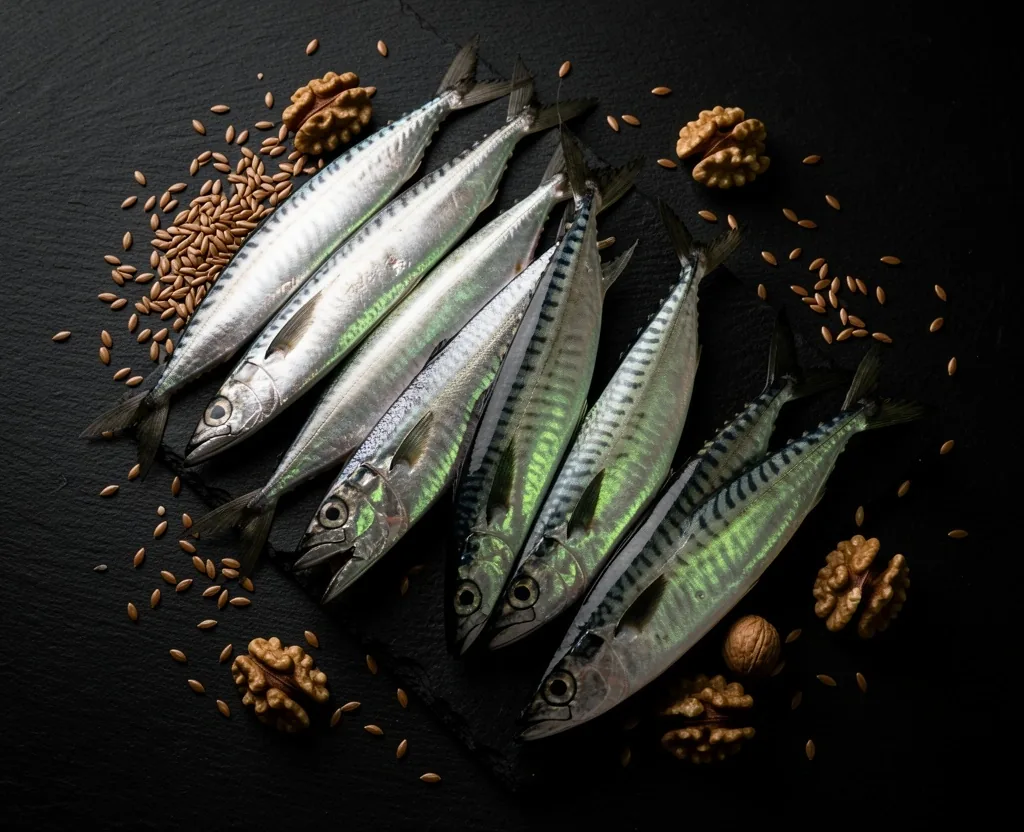 Sardine proaspete, semințe de in și nuci — surse de acizi grași Omega-3