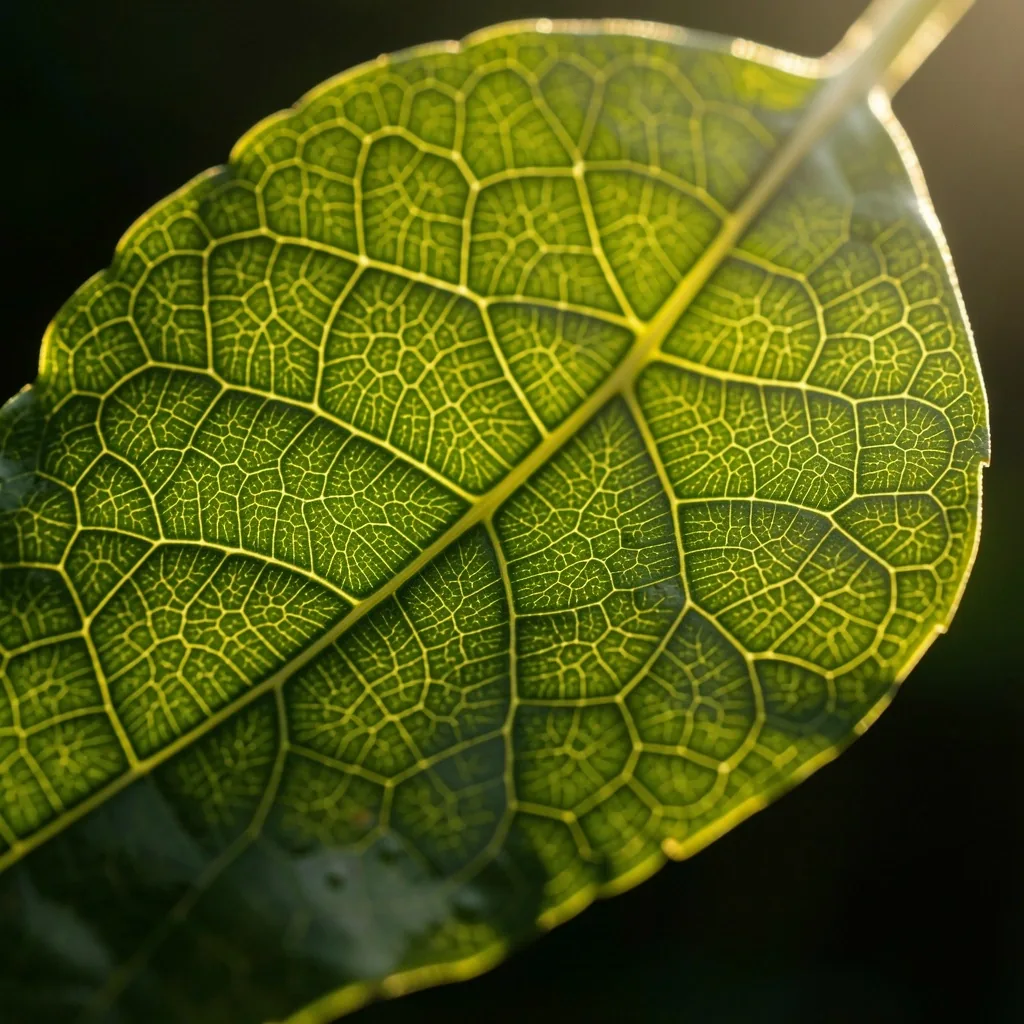 Macro fotografie cu rețea de nervuri vegetale iluminată din spate